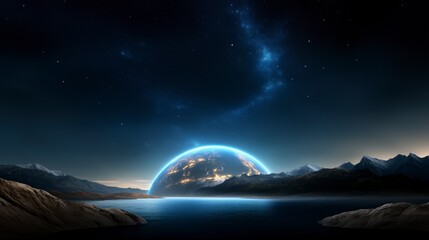 Wall Mural - large blue planet is floating in space