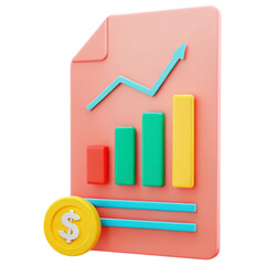 Poster - a colorful report featuring a graph with bars and an upward arrow, accompanied by a dollar sign, sym