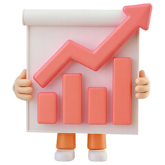 Poster - a cartoonish character holding a chart with an upward trend and bar graphs, symbolizing growth and s
