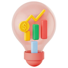 Poster - a light bulb with colorful bar graphs and a dollar sign, symbolizing ideas, growth, and financial su