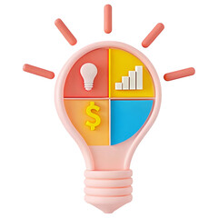 Poster - a colorful light bulb icon with sections representing ideas, finance, and growth.