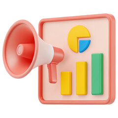 Poster - a colorful megaphone is integrated with a chart displaying statistical data through bars and segment