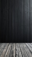 Aufkleber - A sleek black wooden wall panel serves as the perfect backdrop for showcasing artwork or design concepts. The minimalist aesthetic invites creativity and versatile applications, enhancing any project