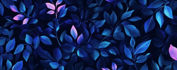 Poster - Vibrant blue and purple leaves against dark background