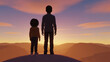 © svonidze - Two brothers standing on a mountain top at sunset