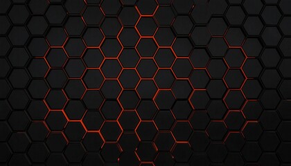 Leinwandbilder - futuristic hexagonal grid with glowing red elements, dark geometric background with 3d depth effect, perfect for tech designs