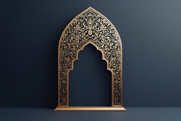 Poster - A Golden Ornate Architectural Structure Against a Dark Blue Background