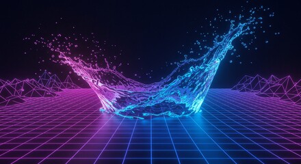 Wall Mural - Dynamic Digital Splash With Neon Pink And Blue Grid Surface Concept For Digital Art