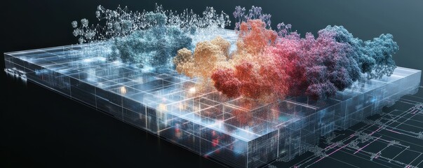 Poster - Futuristic data visualization with abstract neural networks and digital complexity render