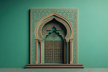 Wall Mural - An ornate arch doorway displayed against a solid colored green background