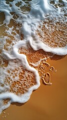 Wall Mural - Footprints in the Sand Washed Away by Gentle Waves Along a Sunlit Beach