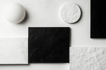 Poster - Modern abstract design featuring textured black and white geometric shapes on a minimalist wall
