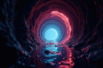 Wall Mural - Tunnel of darkness with shimmering ethereal light, ambiance, radiance