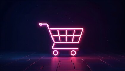Wall Mural - Glowing Pink Shopping Cart On Dark Background Perfect For E Commerce Concepts Illustration and Design