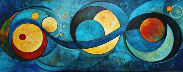 Poster - Abstract geometric art with interlocking circles and rich blue hues