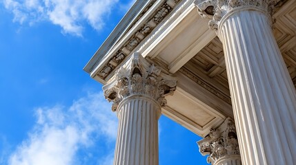 Aufkleber - Low angle view of classical architecture featuring ornate columns against a blue sky with clouds : Generative AI