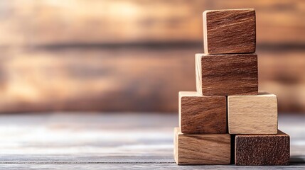 Aufkleber - Wooden Building Blocks Stacked Neatly on a Rustic Wooden Surface : Generative AI