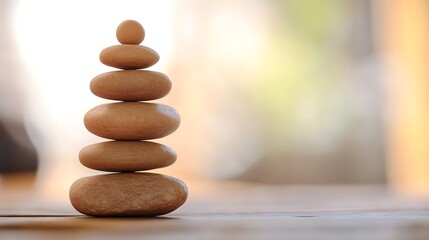 Poster - Stacked Stones Balanced in Harmony Creating Relaxation and Tranquility for Mindfulness Practices : Generative AI