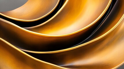 Wall Mural - Abstract close-up of golden metallic curves and waves, showcasing smooth textures and reflections