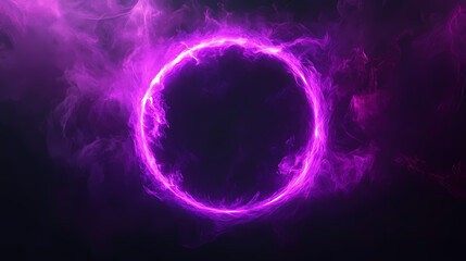 Wall Mural - a glowing purple circular cosmic portal surrounded by ethereal smoke against a dark background. dark