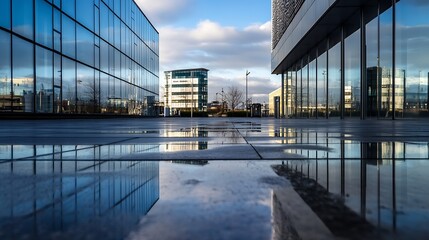 Poster - Modern urban landscape with reflective glass buildings and dynamic architecture capturing the essence of the city : Generative AI