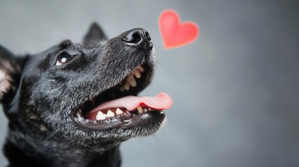 Poster - Happy Black Dog with a Playful Expression and a Heart Icon Depicting Love and Joy : Generative AI