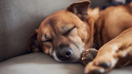 Aufkleber - Charming sleeping dog curled up on a cozy sofa with a peaceful expression and soft fur : Generative AI
