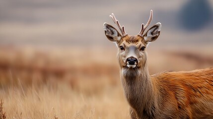 Poster - Closeup portrait of a beautiful deer in its natural habitat showcasing majestic antlers : Generative AI