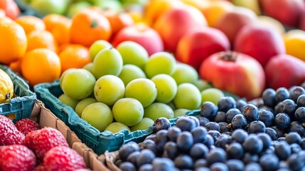 Poster - Vibrant assortment of fresh colorful fruits displayed in a market showcasing healthy eating options : Generative AI
