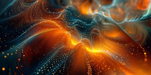 Poster - Abstract orange and blue particles flowing and glowing