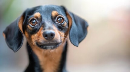Poster - Closeup portrait of a friendly dog with big eyes and a charming expression indoors : Generative AI