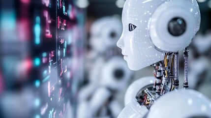 Fototapete - Futuristic Robot Profile with Digital Interface and Advanced Features : Generative AI