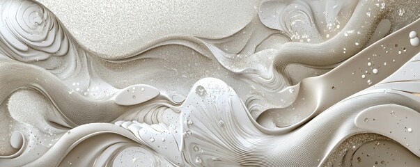 Poster - Abstract fluid texture with flowing creamy waves and sparkling accents