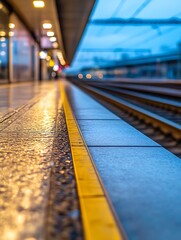 Aufkleber - Urban Train Station Platform with Rainy Reflections and Modern Infrastructure : Generative AI