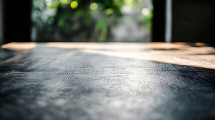 Poster - Closeup view of a wooden table surface with natural light shining through : Generative AI