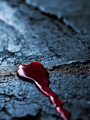 Poster - Abstract closeup of a red liquid forming a heart shape on dark background : Generative AI