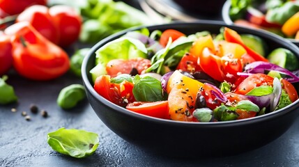 Poster - Vibrant fresh salad bowl filled with colorful vegetables ready for a healthy and delicious meal : Generative AI
