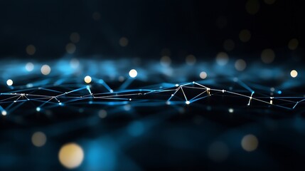 Fototapete - Abstract Digital Technology Background with Blue Lights and Connected Dots Representing Data Network : Generative AI