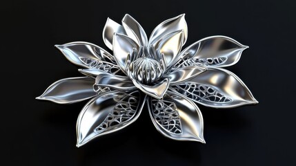 Poster - Elegant Silver Metallic Flower Design Artwork