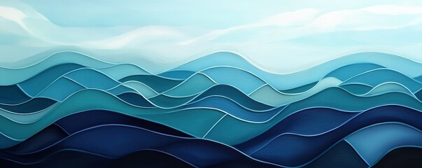 Poster - Abstract blue waves painting with textured layers and fluid motion