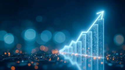 Poster - Abstract Digital Graph with Ascending Bars and Bokeh Lights in the Background, Representing Growth and Success in Business and Finance