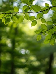Poster - Vibrant Close Up of Green Leaves with Soft Bokeh Background Capturing Nature’s Beauty : Generative AI