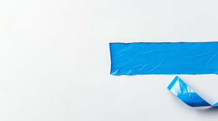 Poster - Bright Blue Adhesive Tape Strip on White Background Minimalist Design Simple Clean Texture Background Image Perfect for Mockups Presentations and Web 