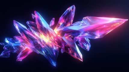 Poster - Glowing Crystal Cluster Abstract Art Neon Colors