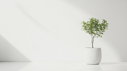 Poster - Minimalistic indoor greenery with small potted plant against bright natural light background : Generative AI