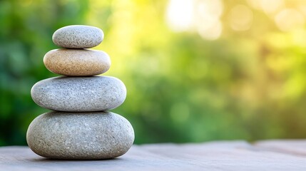 Leinwandbilder - Serene stack of smooth natural stones symbolizing balance and tranquility in a peaceful outdoor setting : Generative AI