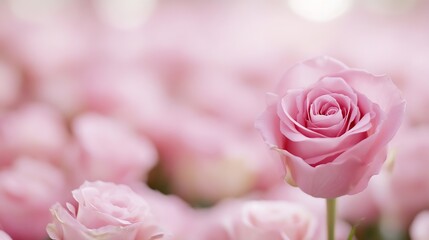 Poster - Beautiful Pink Rose Surrounded by Soft Focus Blooms in a Bright Floral Setting : Generative AI