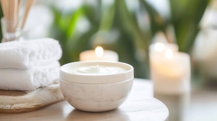 Aufkleber - Spa setup with calming candles and soft towels for a relaxing wellness experience : Generative AI