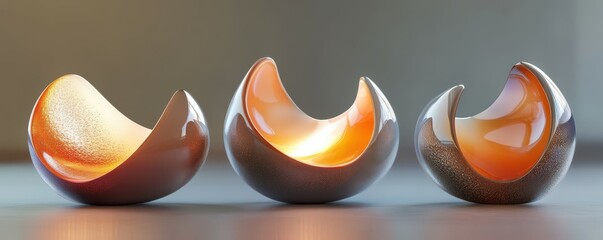 Poster - Abstract curved ceramic art pieces with glossy surface and warm colors