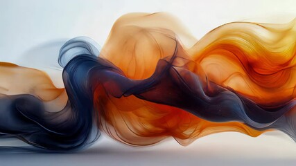 Poster - Elegant flowing abstract waves in fiery orange and deep black, resembling silk fabric in motion